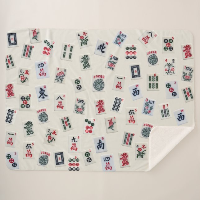 MahJong tiles photography on badge background Sherpa Blanket (Front (Horizontal))