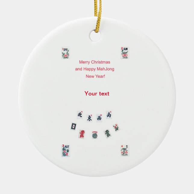 Mahjong tiles symbols design for Christmas Ceramic Ornament (Front)