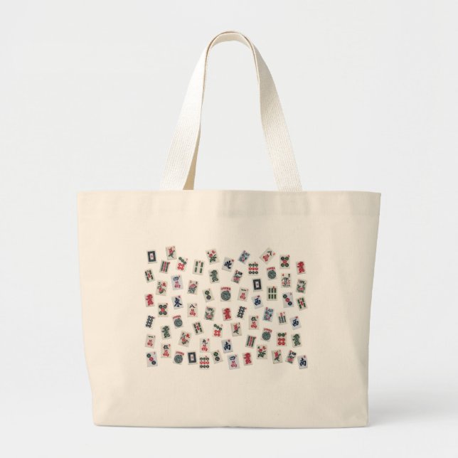 Mahjong tiles (symbols) design large tote bag (Front)