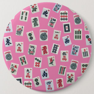 MahJong tiles symbols on pink 6 Cm Round Badge