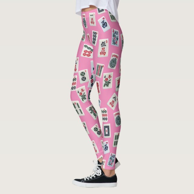MahJong tiles symbols on pink Leggings (Left)