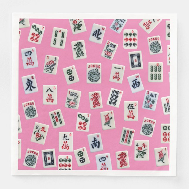 MahJong tiles symbols on pink Napkin (Front)