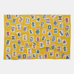 MahJong tiles (symbols) on yellow Tea Towel