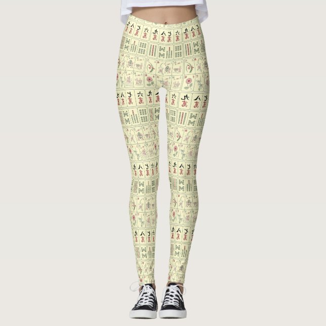 Mahjong Tiles Yoga Running Exercise Leggings (Front)