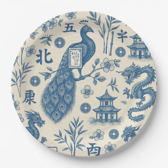 Mahjong Toile Paper Plates (Front)