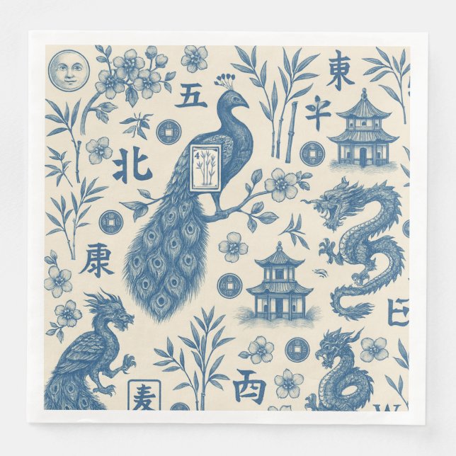 Mahjong Toile Party Napkins (Front)