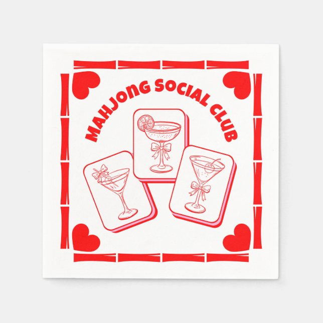 Mahjong Valentine's Party Cocktail Napkin (Front)