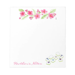 Mahjong Watercolor Flower Blossoms NAME Notepad