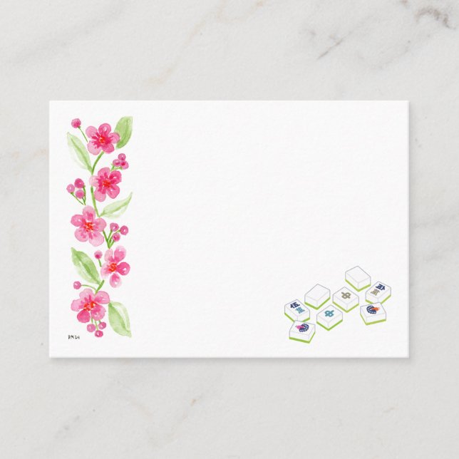 Mahjong Watercolor Flower Blossoms Place Card (Front)