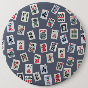 MahJongg tiles design on dark blue 6 Cm Round Badge