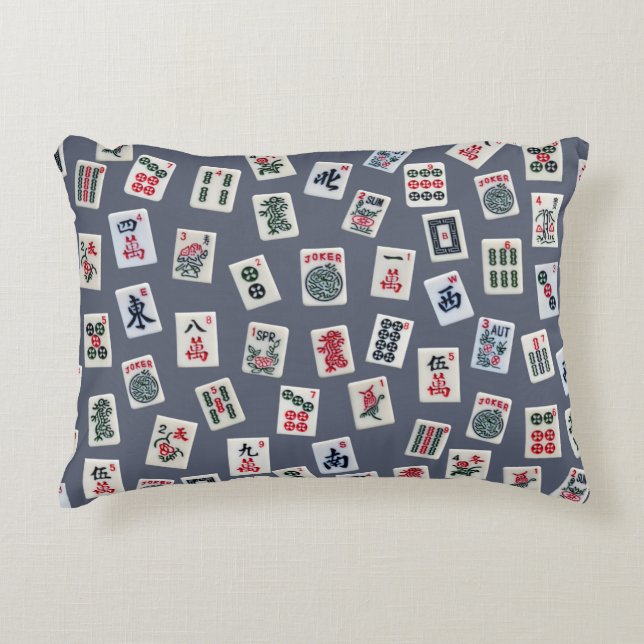 MahJongg tiles design on dark blue Decorative Cushion (Front)