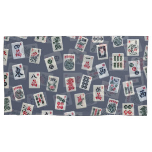 MahJongg tiles design on dark blue Pillowcase