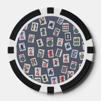 MahJongg tiles design on dark blue Poker Chips