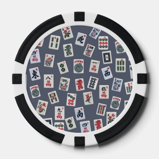 MahJongg tiles design on dark blue Poker Chips (Front)