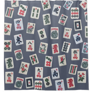 MahJongg tiles design on dark blue Shower Curtain