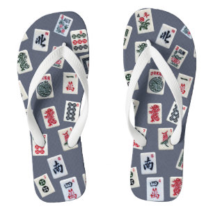 MahJongg tiles design on dark blue Thongs