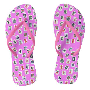 MahJongg tiles design on pink Thongs