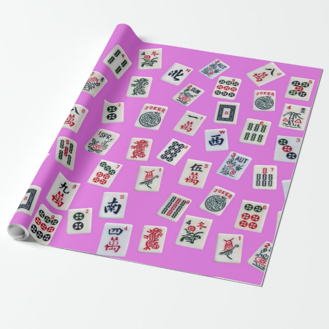 MahJongg tiles design on pink Wrapping Paper (Unrolled)
