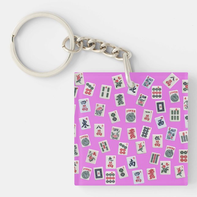 MahJongg tiles on pink background Key Ring (Front)