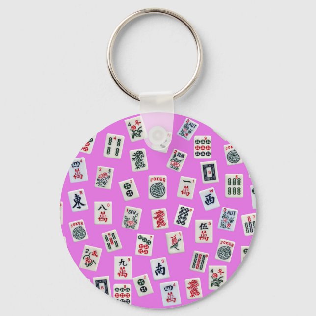 MahJongg tiles on pink background Key Ring (Front)