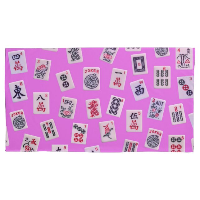 MahJongg tiles on pink background Pillowcase (Front-Left)