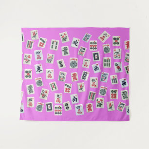 MahJongg tiles on pink background Tapestry