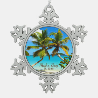 Maho Bay Beach St. John Pewter Snowflake Ornament