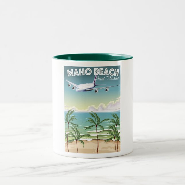 Maho Beach Saint Martin plane poster Two-Tone Coffee Mug (Center)