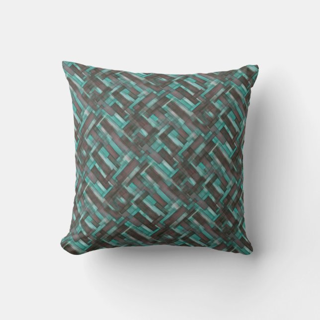 Mahogany Aqua Crosshatch Pattern Throw Pillow (Front)