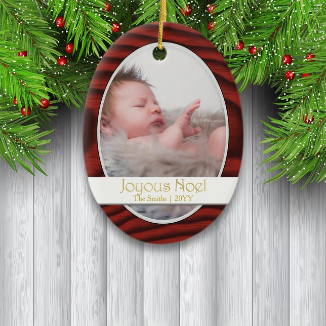 Mahogany Border Photo Holiday Ceramic Ornament (Creator Uploaded)