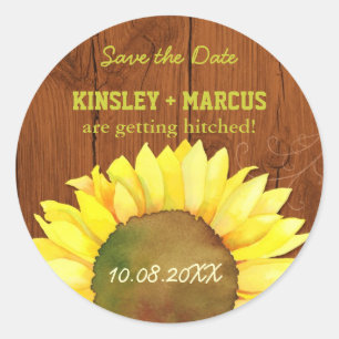 Mahogany Brown Wood Sunflower Wedding Classic Round Sticker