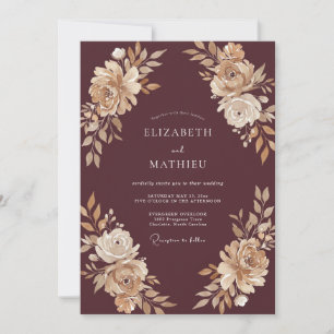 Mahogany Champagne Petal Wedding Invitation
