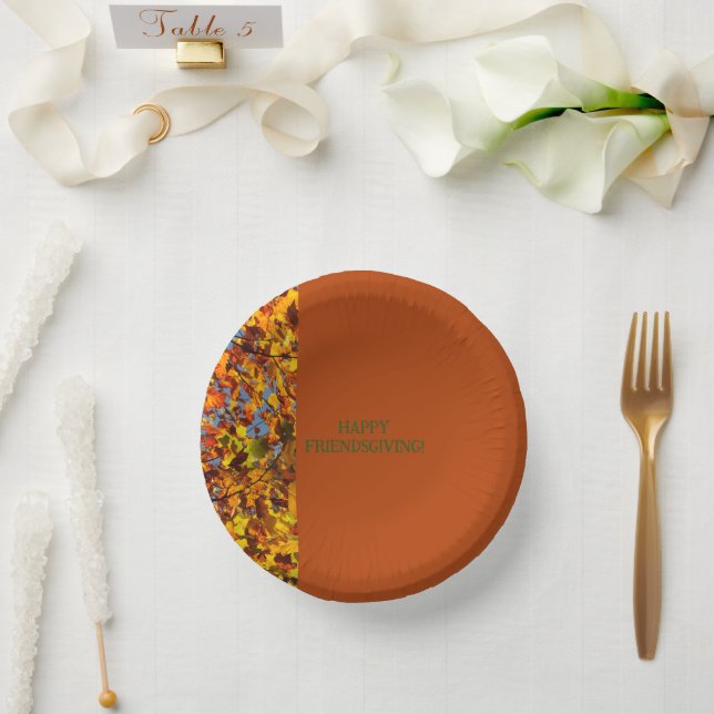 Mahogany Leaves Thanksgiving Friendsgiving Paper Plate (Wedding)