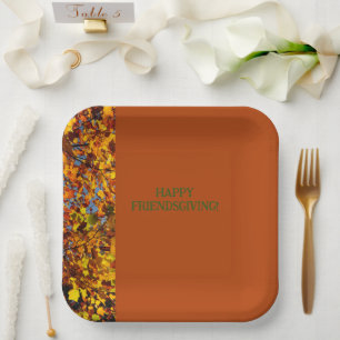 Mahogany Leaves Thanksgiving Friendsgiving Paper Plate