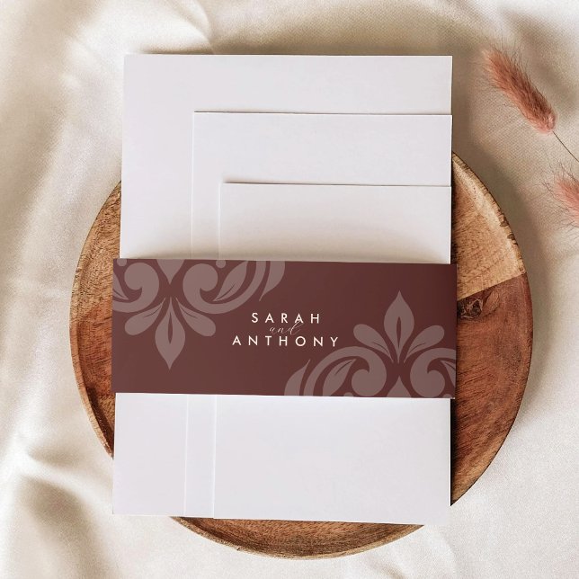 Mahogany Red Classic Elegant Script Wedding Invitation Belly Band (Creator Uploaded)
