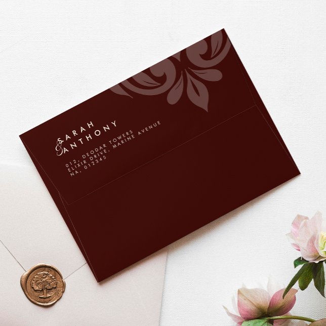 Mahogany Red Classic Elegant Wedding Damask Envelope (Creator Uploaded)