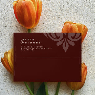 Mahogany Red Classic Elegant Wedding Damask Envelope