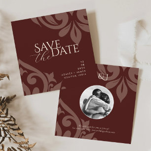 Mahogany Red Damask Elegant Classic Photo Wedding Save The Date