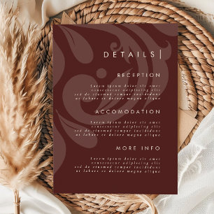 Mahogany Red Damask Stylish Wedding Details Enclosure Card