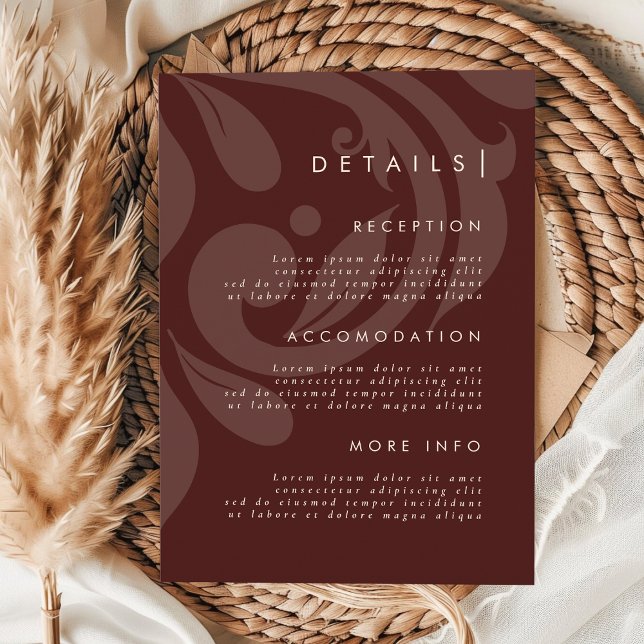 Mahogany Red Damask Stylish Wedding Details Enclosure Card (Creator Uploaded)