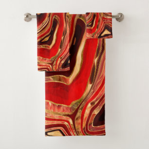 Mahogany Red Liquid Marble abstract Bath Towel Set