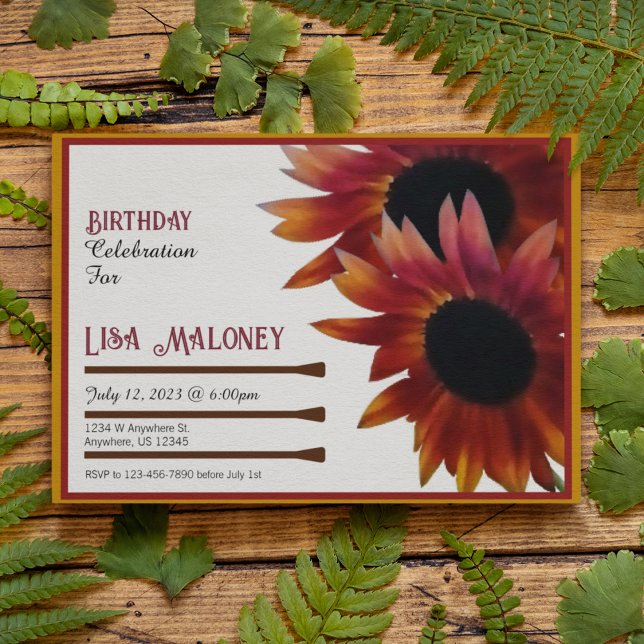 Mahogany Sunflower Birthday Invitation (Creator Uploaded)