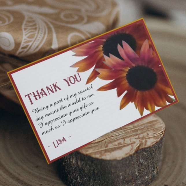 Mahogany Sunflower Birthday  Thank You Card (Creator Uploaded)