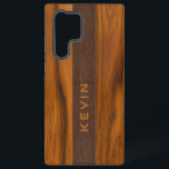 Mahogany wood and brown teather texture monogram samsung galaxy case<br><div class="desc">Simple,  elegant,  masculine design made with mahogany wood and brown leather texture. Custom name.</div>
