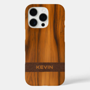 Mahogany Wood And Leather Texture Monogram iPhone 16 Pro Case