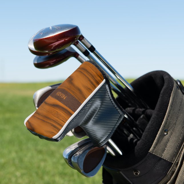 Mahogany Wood And Leather Texture Monogram Golf Head Cover (In Situ)