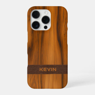 Mahogany Wood And Leather Texture Monogram iPhone 16 Pro Case
