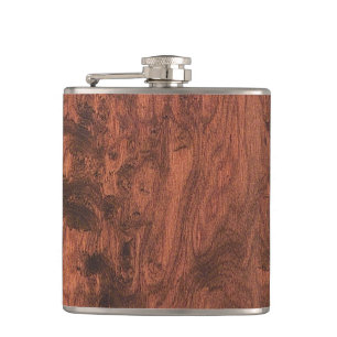 Mahogany Wood Print Hip Flask