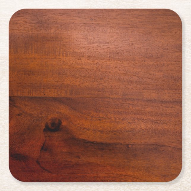 Mahogany Wood Surface Square Paper Coaster (Front)