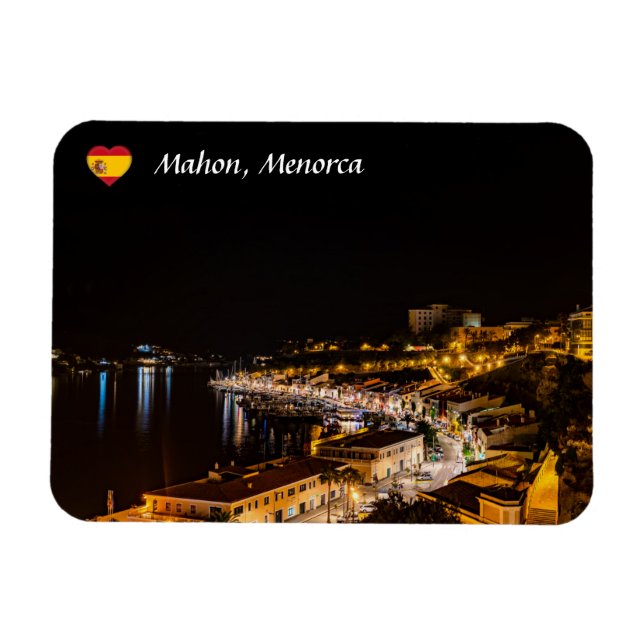Mahon harbour at night - Menorca, Spain Magnet (Horizontal)